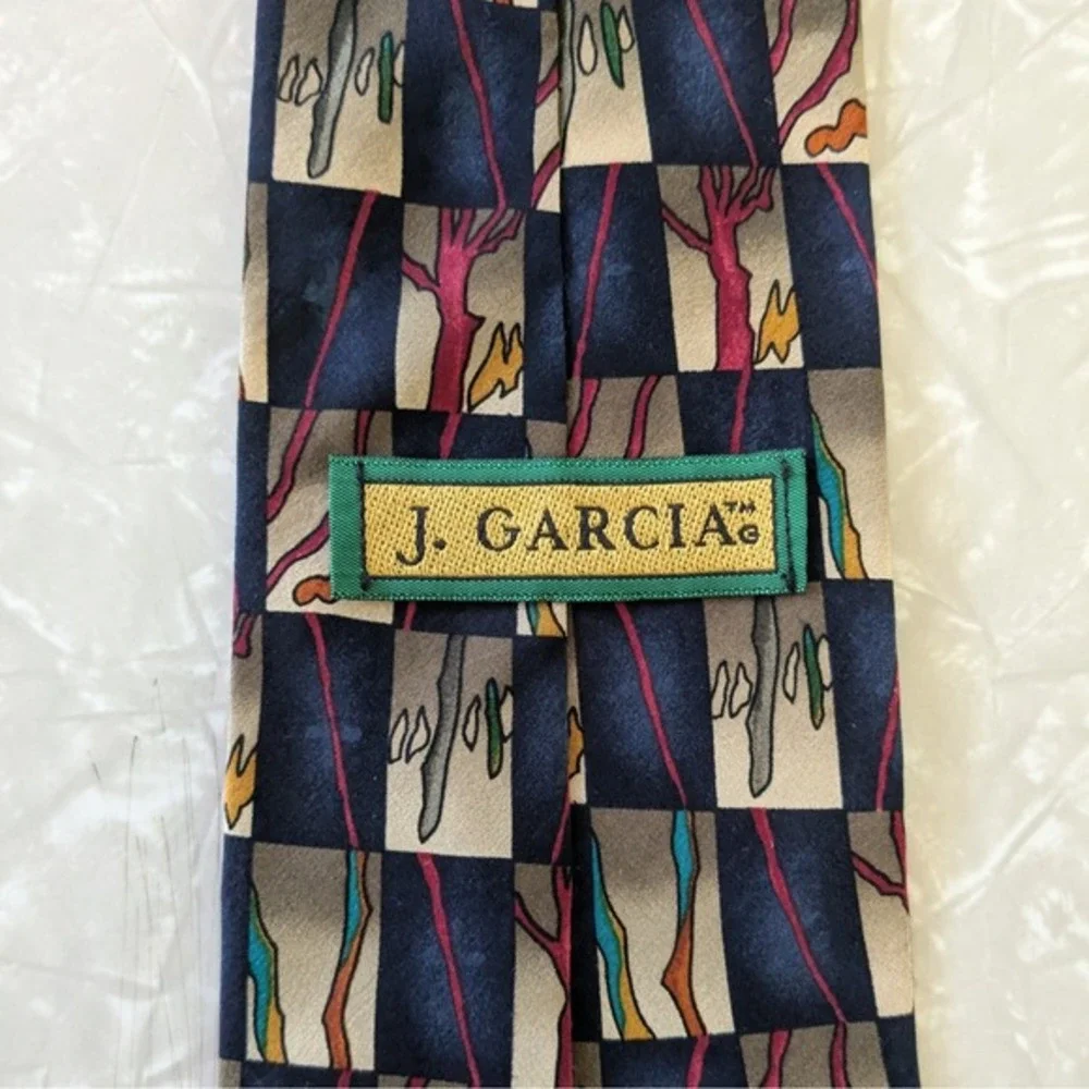 J. Garcia Silk Necktie Grateful Dead Abstract Checkerboard Navy 58